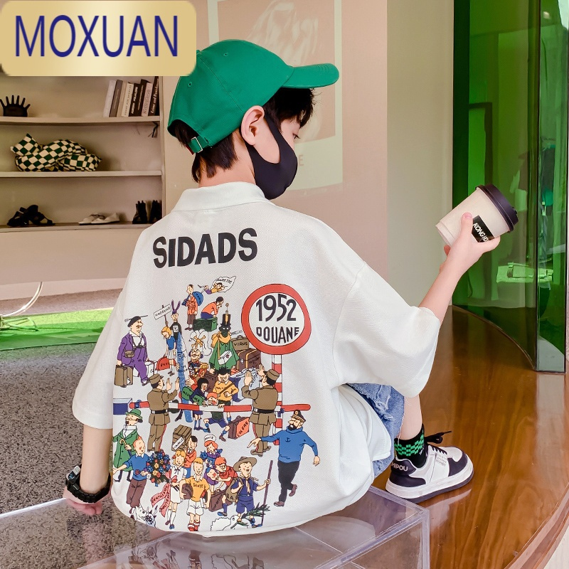MOXUAN儿童装男童短袖夏装t恤2022年新款休闲夏季宽松polo衫中大童T恤