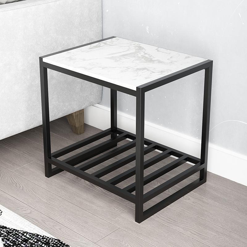 森美人北欧大理石边几角几轻奢客厅沙发小户型茶几简约现代床头柜小方桌 50长40宽50高【黑色+单层雅士白】