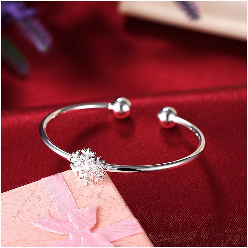 B266 Fashion Bracelet 日韩女开口手镯可节雪花镀925纯银首饰