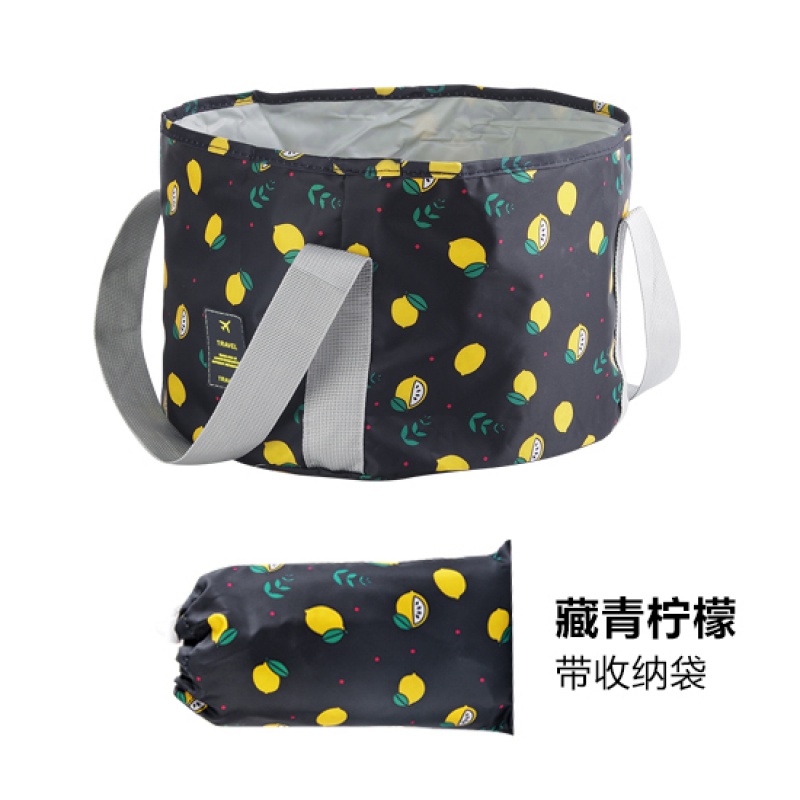 户外可折叠水盆阿斯卡利(ASCARI) 加厚便携式旅行泡脚桶泡脚袋水桶 洗衣盆洗漱脸盆 藏青柠檬