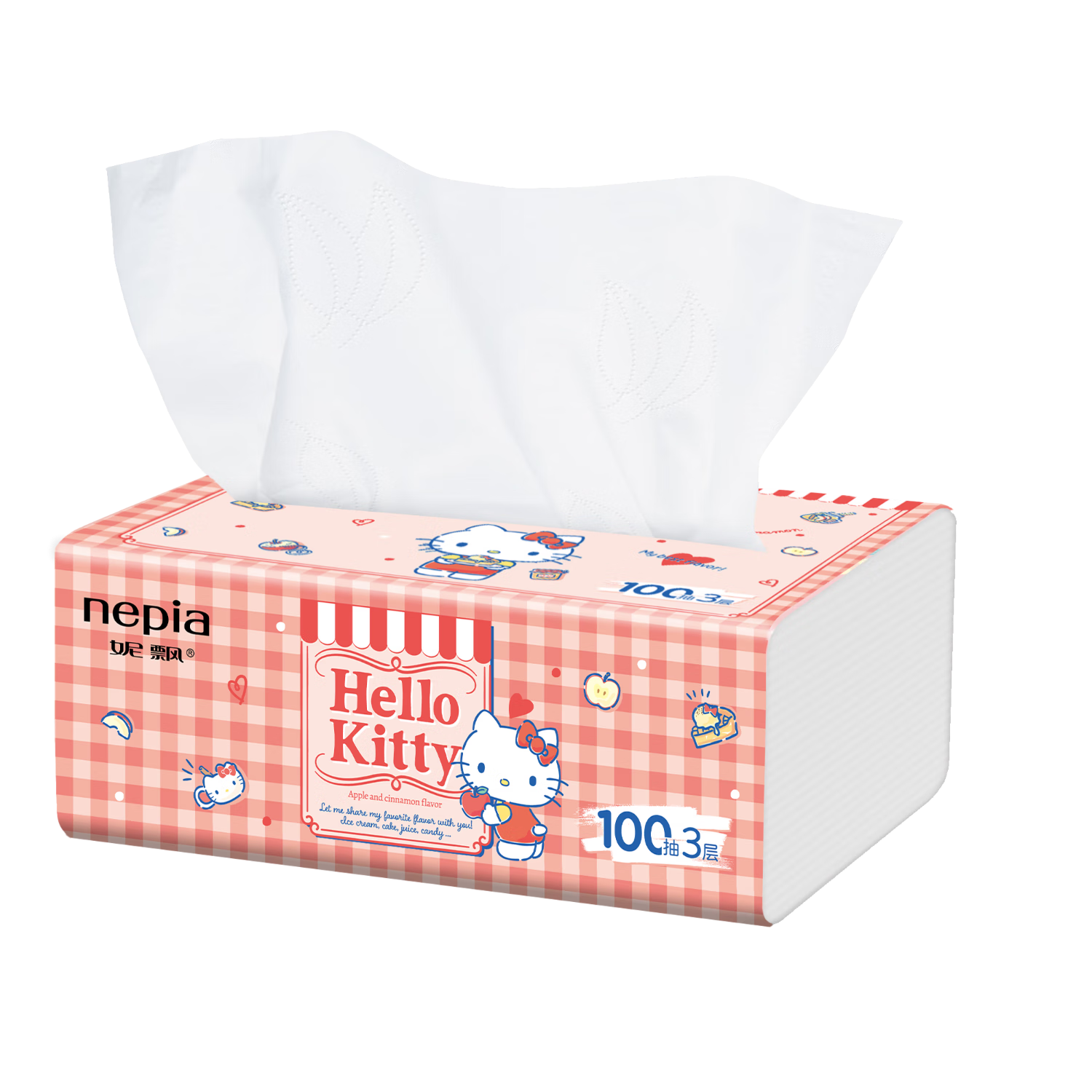 妮飘(Nepia)凯蒂风味抽取式面纸儿童家用抽纸餐巾纸3层加厚100抽*30包整箱高清大图