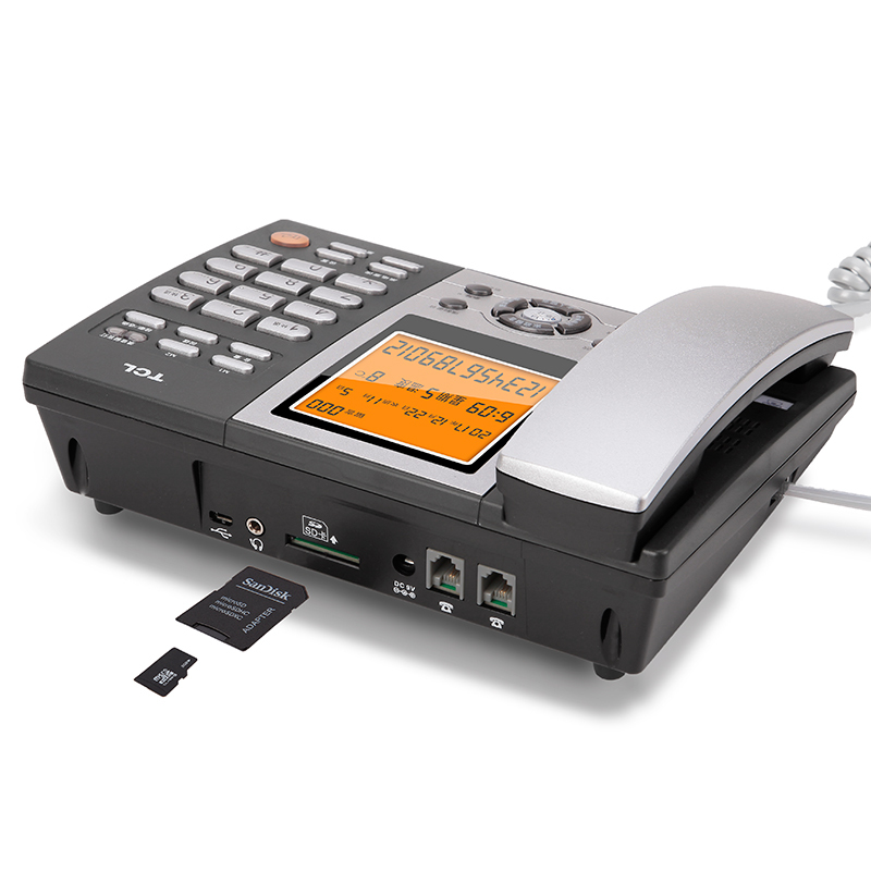 TCL 88 超级版 数字自动/手动录音插卡电话机办公家用呼叫中心USB及SD卡接口固定座机赠8G卡(铁灰色)