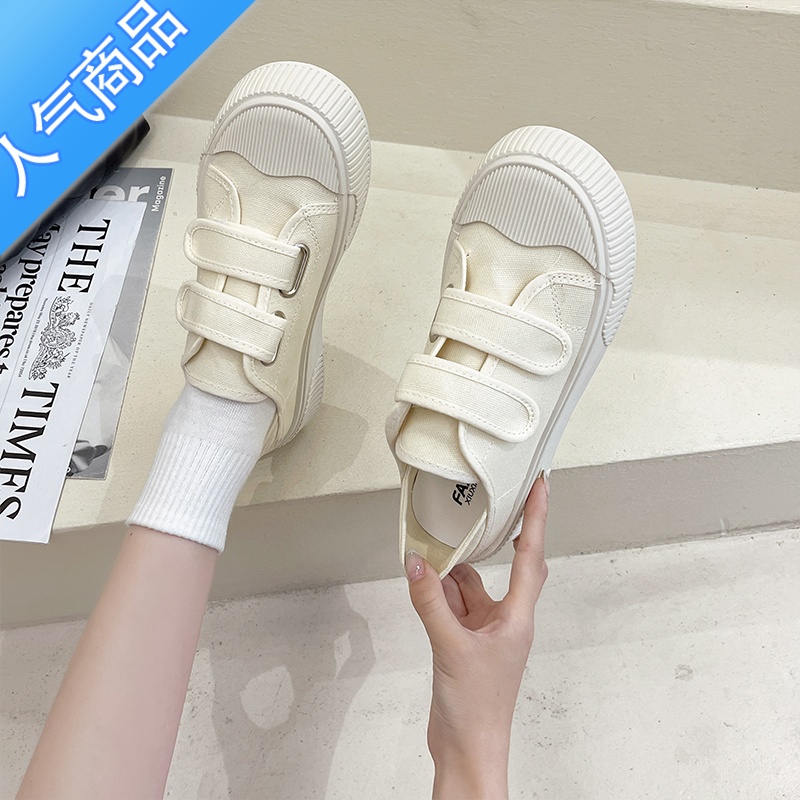 SUNTEK魔术贴两穿厚底小白鞋女学生ins韩版原创小众休闲百搭方头帆布鞋高清大图