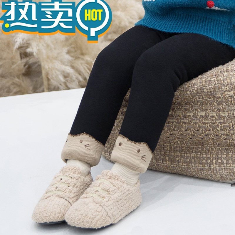 绿彩虹光女宝宝棉裤冬季三层加厚一体绒外穿中小童保暖裤子冬天加绒打底裤