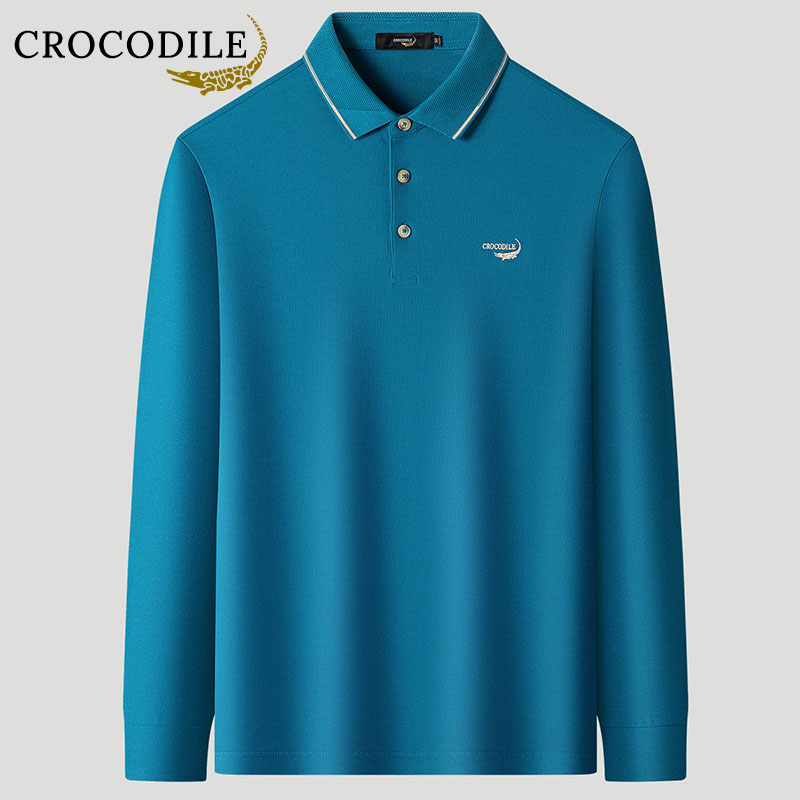 鳄鱼恤CROCODILE 男士商务百搭全棉舒适刺绣长袖POLO衫高清大图