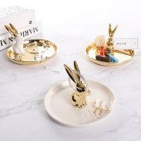 北欧风陶瓷首饰展示架金色兔子收纳用品拍摄道具卧室小饰品摆件收纳层架家用简约生活日用