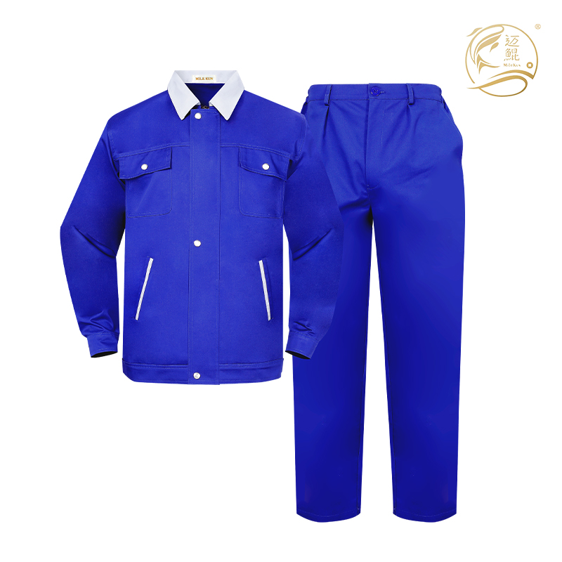 春秋宝蓝色耐磨涤棉加厚纱卡套装春秋工作服T-013常规款劳保服可定制 宝蓝色 170