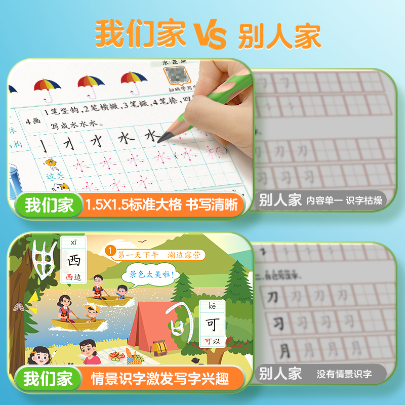 [6本套]启蒙篇+入门篇 [正版]华夏万卷学前1000字幼小衔接点阵控笔训练练字帖幼儿园笔画笔顺汉字描红本3-7岁大班学高清大图