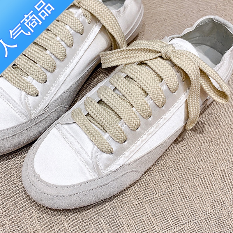 SUNTEK西班牙绸缎小白鞋女夏季平底百搭小众帆布鞋厚底软底板鞋休闲单鞋高清大图