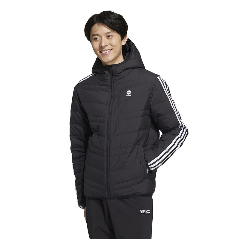 adidas Logo印花侧肩三条纹设计拉链连帽羽绒服 冬季 男女同款 HN4793