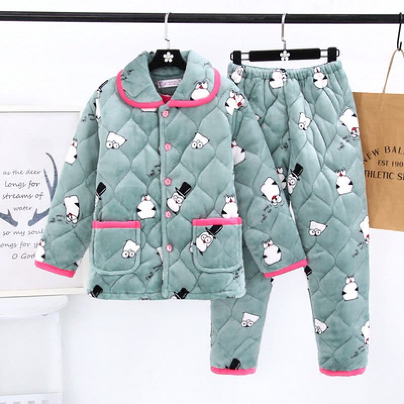 迪鲁奥(DILUAO)女冬季夹棉加厚纯棉月子服法兰绒夹棉三层保暖家居服套装睡袄图片