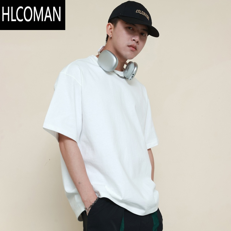 HLCOMAN三本针320G短袖t恤男不透内搭纯白色美式宽松半袖打底衫