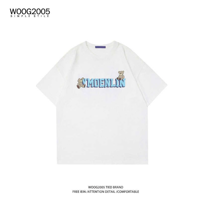 WOOG2005短袖T恤男ins美式复古潮牌潮流国潮情侣装衣服半袖夏季t