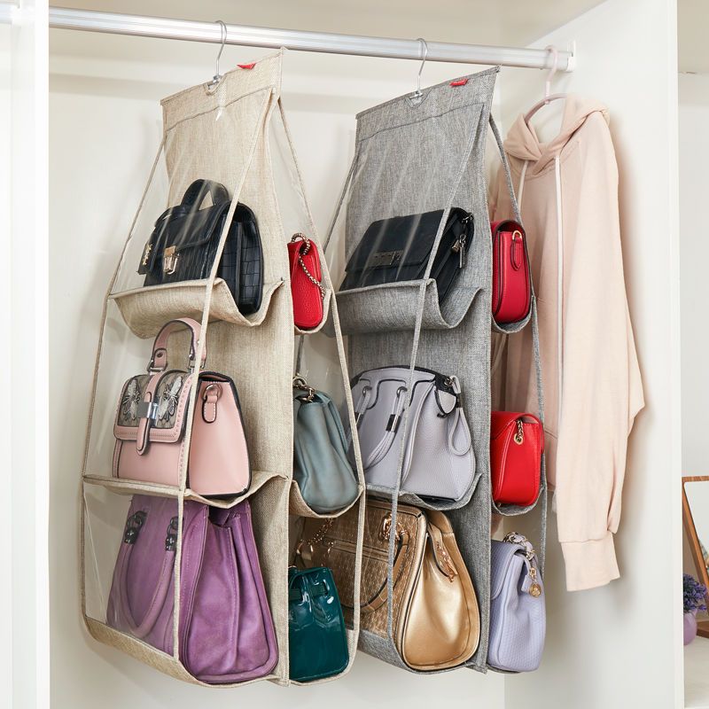 优芬布艺包包收纳挂袋悬挂式家用挎包透明整理袋衣柜墙挂式收纳袋