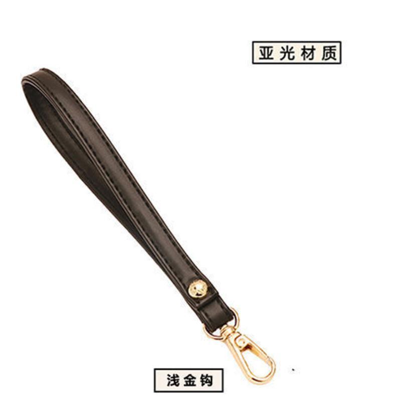 女士手包带子配件黑色短带手拎PU钱包手腕带子手挽女手提带手包带 亚光黑色手腕带 浅金钩1条