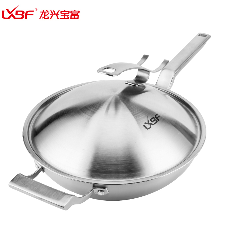 龙兴宝富(LXBF)30cm 5层钢煎炒锅LX-5XG-501 304不锈钢炒锅煎锅 4.0厚度 无油烟物理不粘性能显