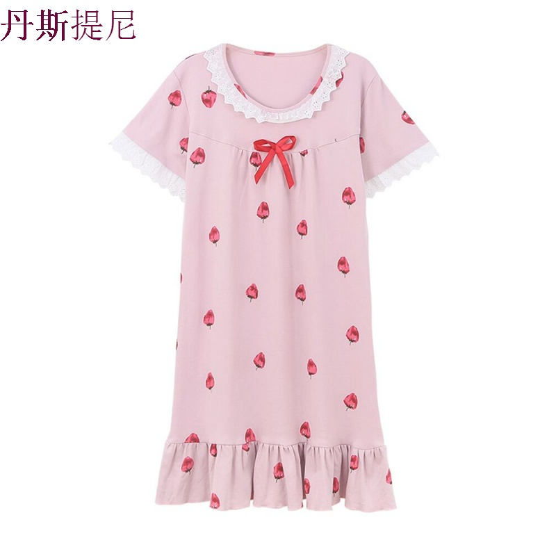睡衣女夏季短袖纯棉大码韩版清新学生宽松可外穿夏天莓性感睡裙