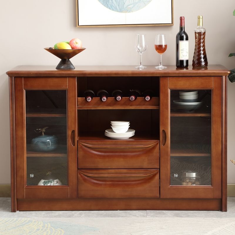 青木川 实木餐边柜酒柜一体靠墙矮柜高柜客厅餐厅家用小户型1.3米双门厨房置物架碗柜备餐柜茶水柜收纳储物柜高清大图