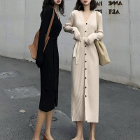 [1.5折价96元]唐狮针织连衣裙长袖修身韩版时尚显瘦气质百搭长裙潮