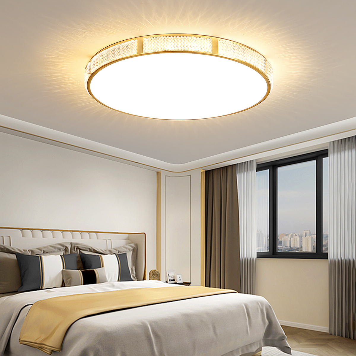 辛羽轻奢极简铜灯吸顶灯圆形超薄纯铜材质led照明卧室主卧灯北欧新款