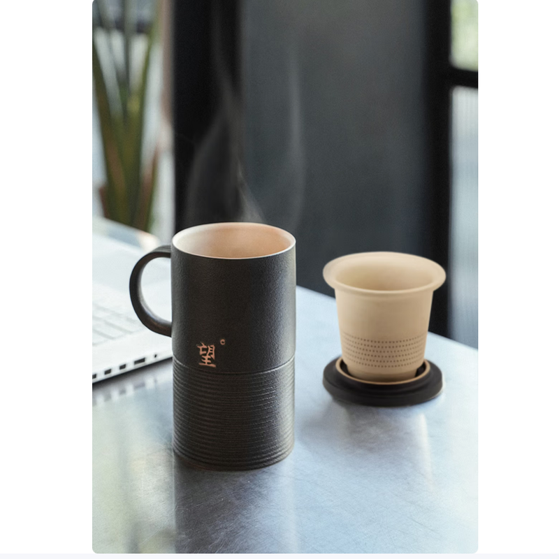 万仟堂陶瓷茶杯 高档办公杯带盖创意水杯送男友茶水分离杯水杯茶杯 望杯