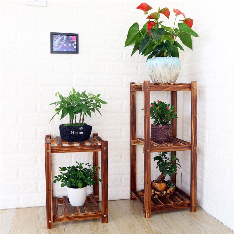花架实木多层客厅阳台落地式碳化防腐木质花架子多肉植物花盆架