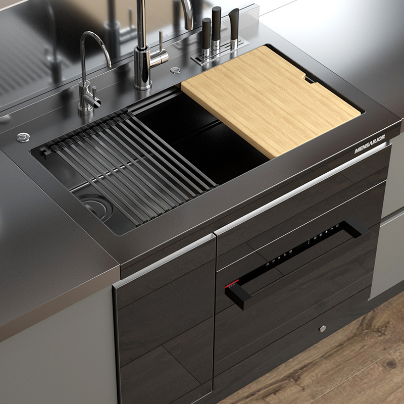 美仕杰集成水槽洗碗机家用厨房消毒柜全自动烘干刷碗机单水槽一体柜