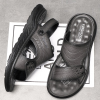 新款凉鞋男士夏季真皮沙滩鞋2024休闲爸爸防滑厚底凉拖鞋一件 灰色 42