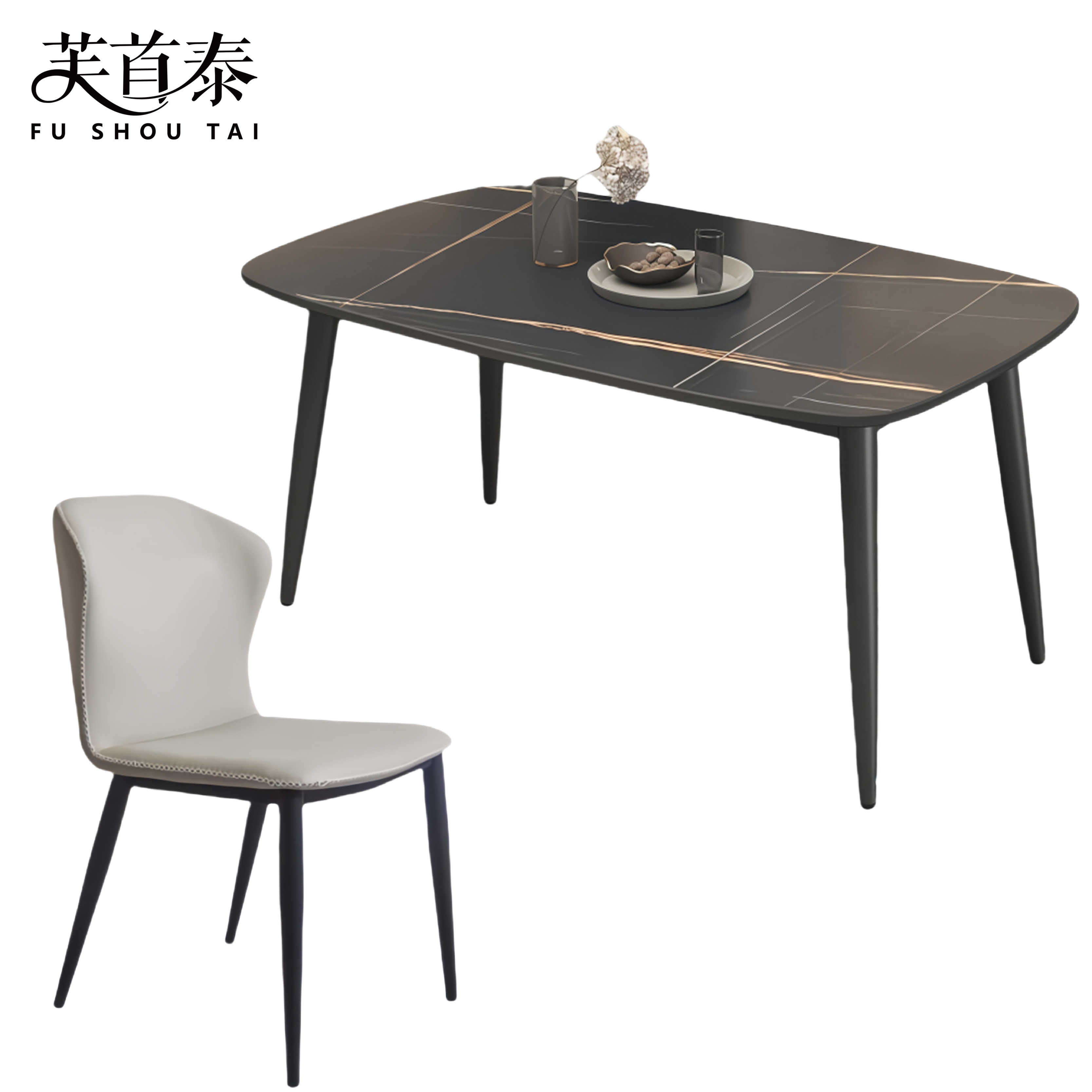 芙首泰岩板餐桌椅1400*800*750mm(1桌4椅)套高清大图