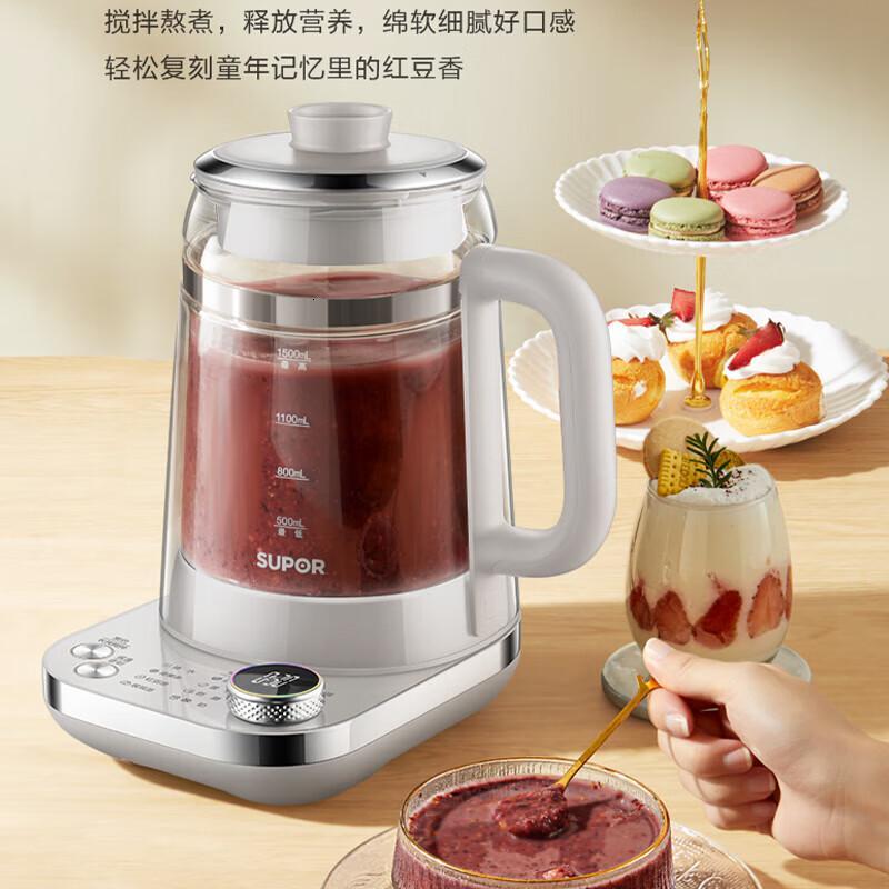 苏泊尔搅拌养生壶1.5L双层壶体防烫保温煮茶器316L不锈钢隔水炖盅旋钮八大菜单可视温度煮茶壶SW-15Y09高清大图