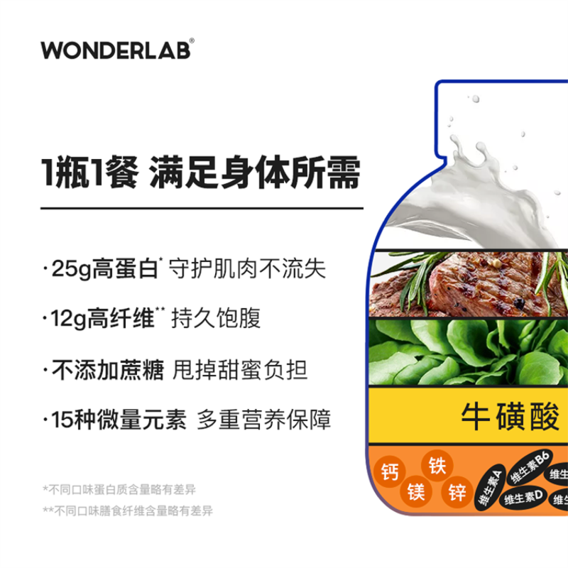 WonderLab经典新口味小胖瓶嚼嚼代餐奶昔奶茶 早餐粉低粥热量脂饱腹食品75g*6瓶