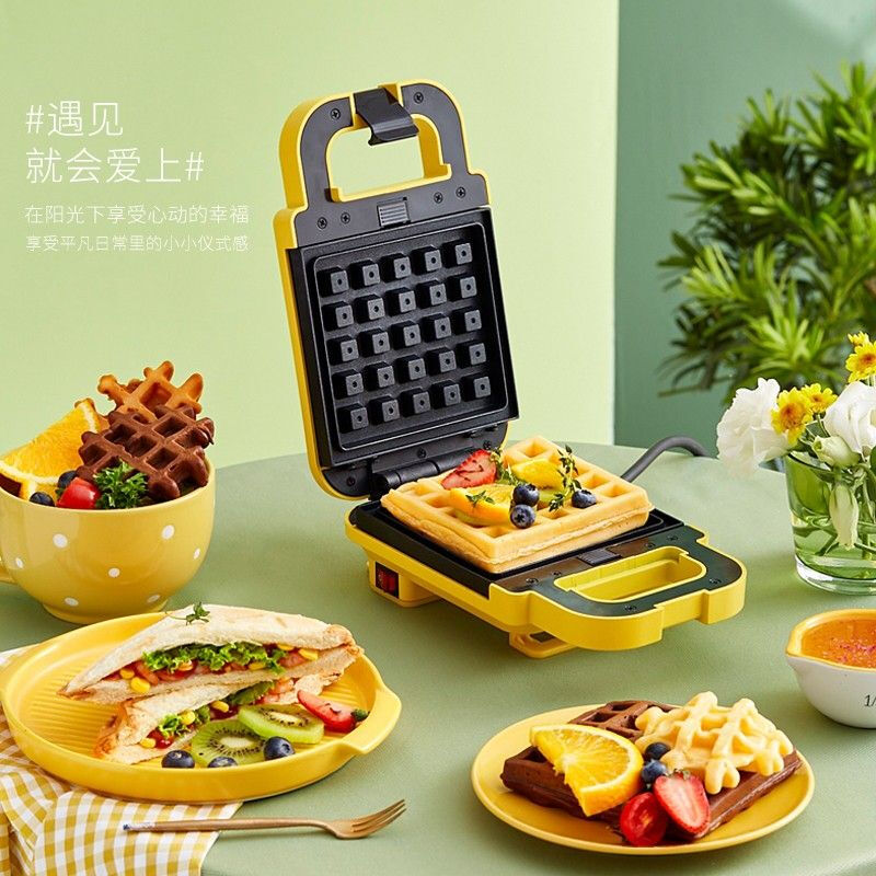 利仁三明治华夫饼早餐机小型多功能轻食机懒人家用三文治热压器 ZCJ-SM132黄色高清大图