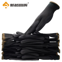 新越昌晖 PU尼龙涂掌劳保手套 耐磨涂层防滑透气 工地工作干活 PU508 黑色60副/L码