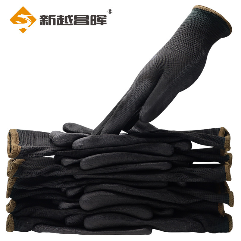 新越昌晖 PU尼龙涂掌劳保手套 耐磨涂层防滑透气 工地工作干活 PU508 黑色60副/L码
