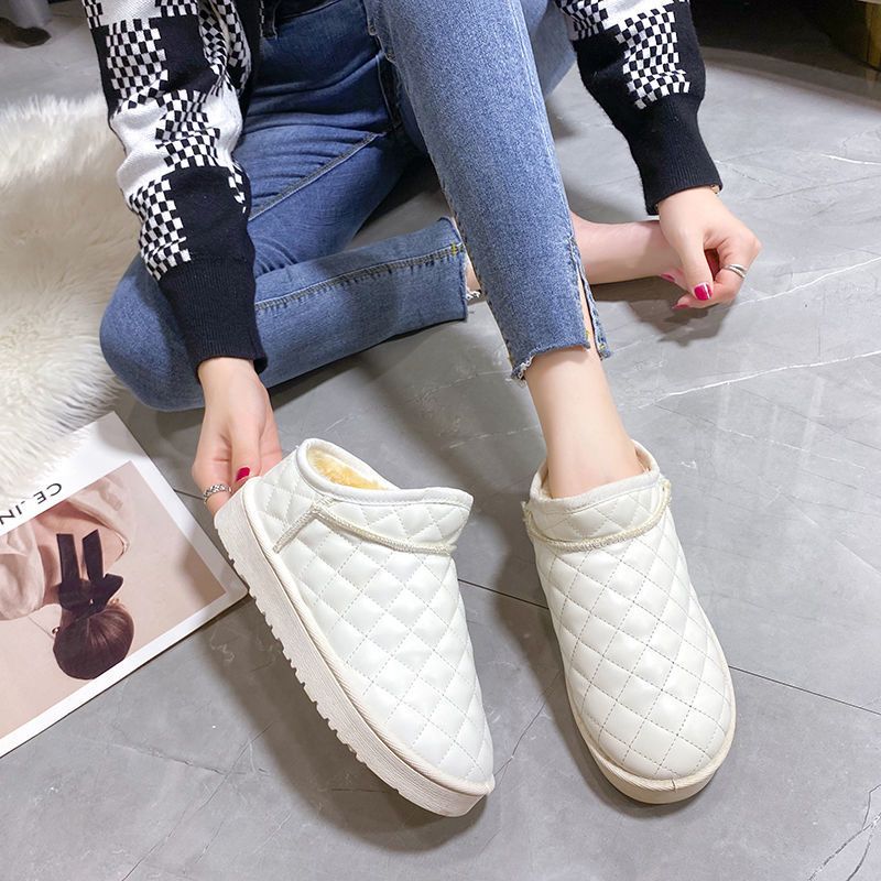 黑色36户外雪地靴女短筒皮靴子女棉鞋加绒加厚面包鞋