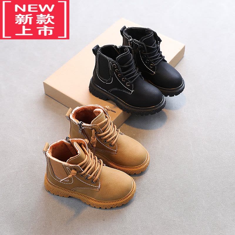 可莉允男童鞋马丁靴2021年秋冬季新款女童二棉冬鞋皮靴加绒短靴儿童靴子图片