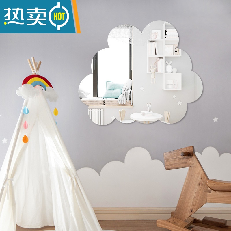 敬平镜子学生宿舍贴墙自粘桌面化妆镜不规则儿童ins风异形可爱云朵镜便携式用镜 蝴蝶结镜高清大图