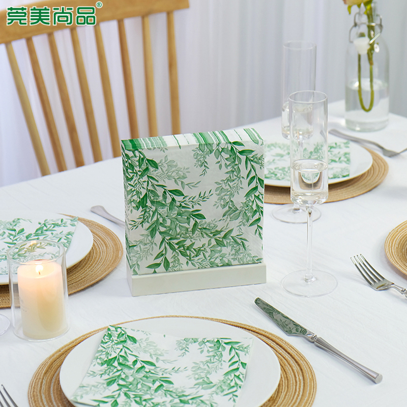 莞美尚品蒸蒸日上常青藤彩色餐巾纸原生木浆纸巾三层加厚便携装20包