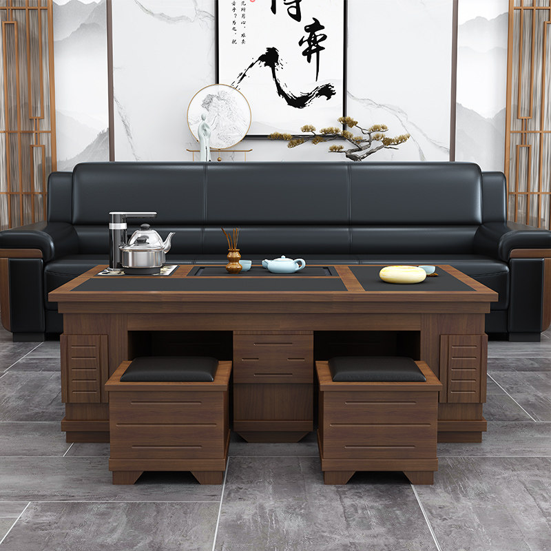 苏宁 金菲罗格 办公家具 简约火烧石泡茶台带烧水功夫茶几 150*90长茶几高清大图