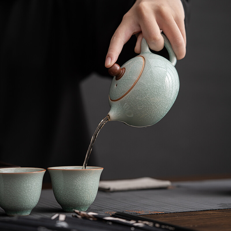苏氏陶瓷(SUSHI CERAMICS) J0672 汝窑冰花大套组(杯壶盖碗茶漏组) 十二件套 (单位:套)高清大图