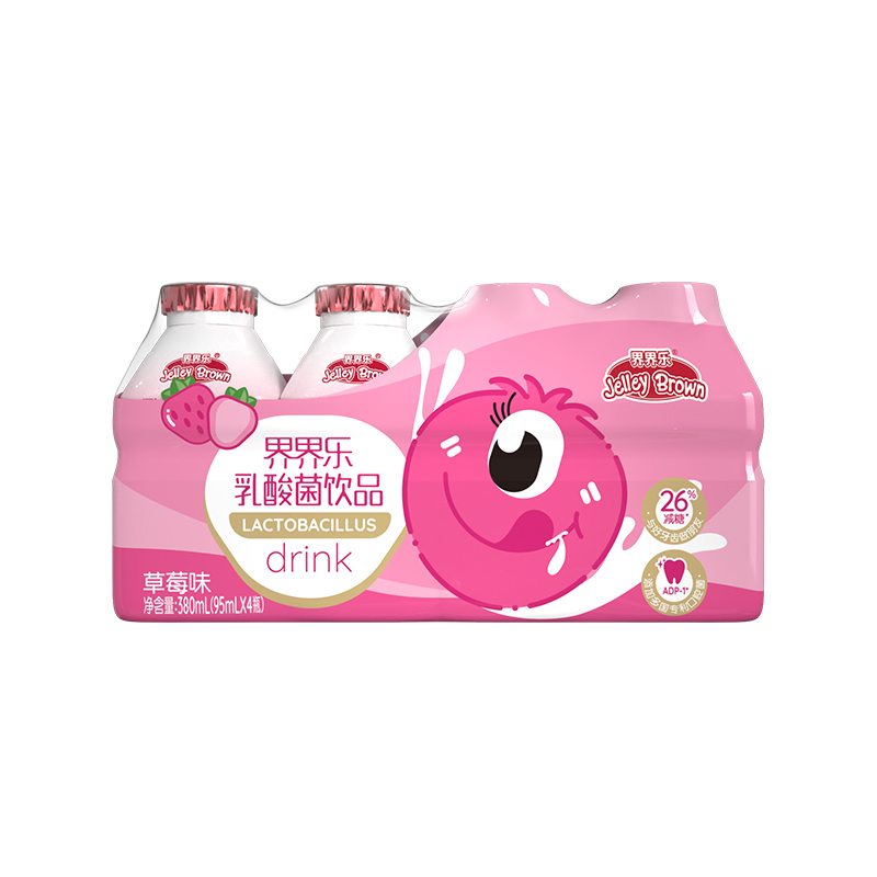 界界乐Jelley Brown 儿童乳酸菌饮品小怪兽款 (原味+草莓+水蜜桃) 95ml*12瓶 婴童果汁尝鲜装
