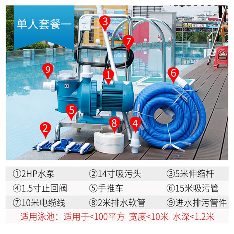 谋福 游泳池吸污机水下吸尘器 鱼池池底清洁器清洗机 吸污泵过滤设备【套餐一】