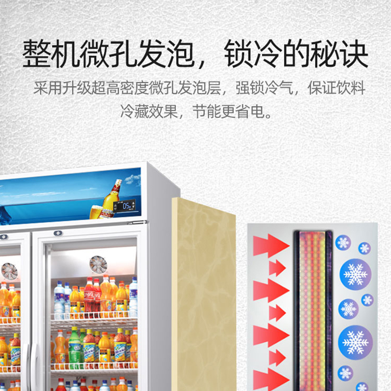 松氏冰箱商用饮料展示柜冷藏冰柜保鲜柜立式超市双开门冷藏柜啤酒柜800L直冷