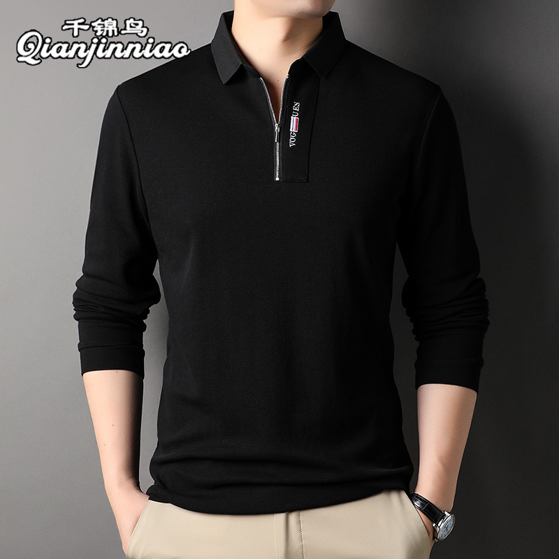 千锦鸟2022年新款男士纯棉长袖t恤全棉轻商务t恤中青年公务员上班纯色