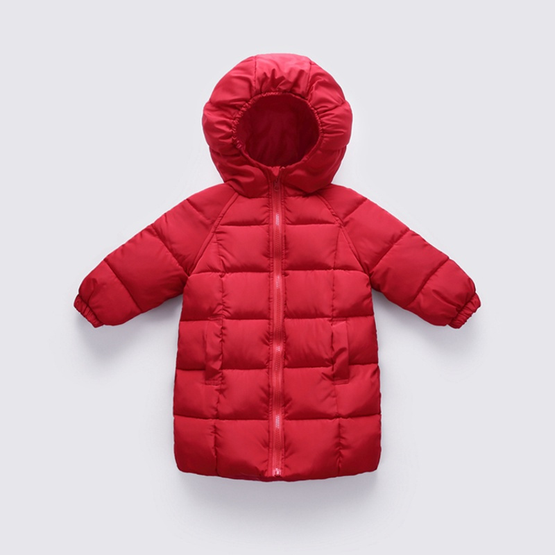 冬季新品儿童羽绒棉服加厚加绒中长款秋冬男女童棉袄婴幼儿童装红色