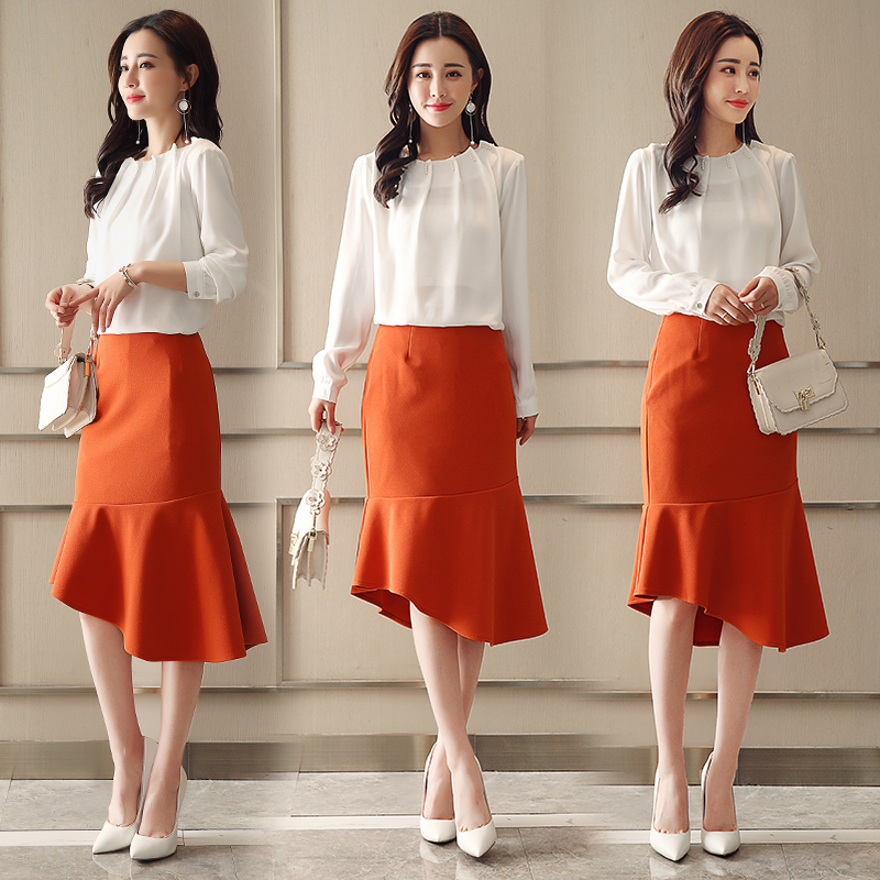 两件套女士春季新品韩版名媛衬衣修身包臀鱼尾裙气质时尚套装裙潮
