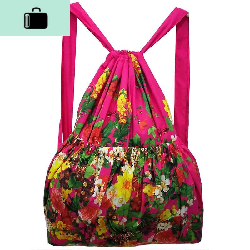 束口花布防水布中老年购物老年妈妈背包女双肩包买菜包大容量女士new