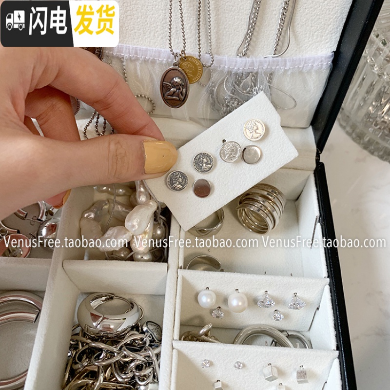 三维工匠VF定制 加大号日常收纳带锁黑白两色简约Ins风首饰盒收纳包旅行高清大图