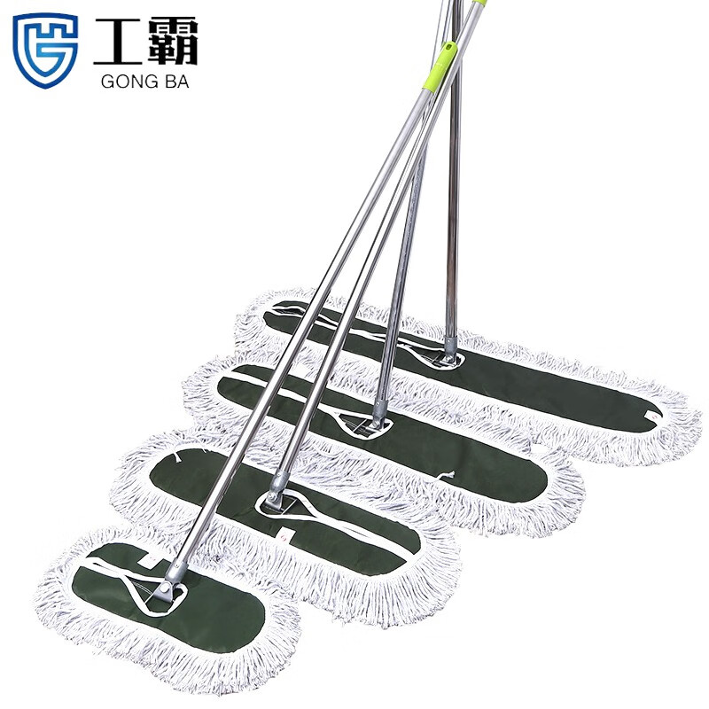 工霸(GONGBA)平板拖把 工厂棉纱排拖保洁商用棉线棉布尘推地拖 军绿普通款60cm（QJ002）1把（2把起订）