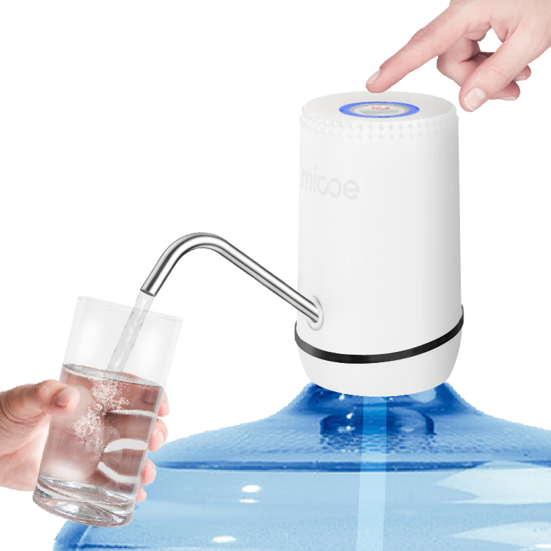 四季沐歌电动桶装水抽水器手压式家用大桶纯净饮用水抽水机小型按键处带提示灯款白色